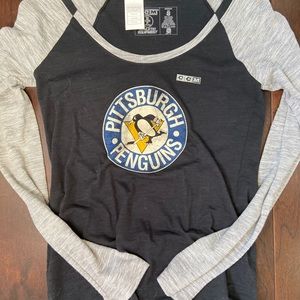 Pittsburgh Penguins blue baseball style top